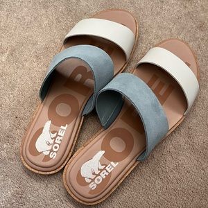 SOREL Women's Ella II Slide Sandals - Crushed Blue, Chalk - Size 9